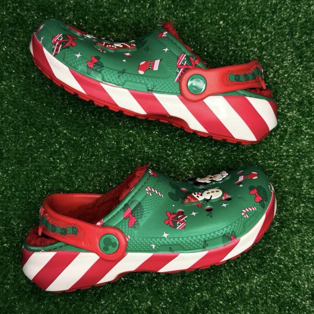 Disney Mickey & Minnie Mouse Christmas Crocs Kids Size J1 Holiday Shoes NEW